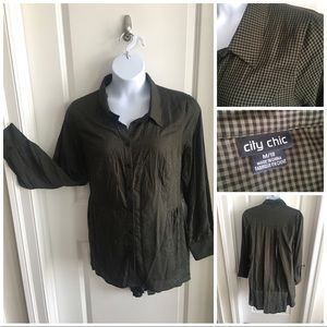 High-low Olive Green Plaid Tunic Top